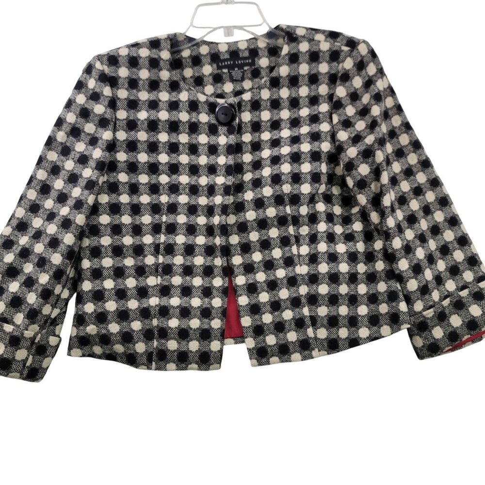 Larry Levine Womens Checkered Wool Blend Jacket Size 10 Black & White